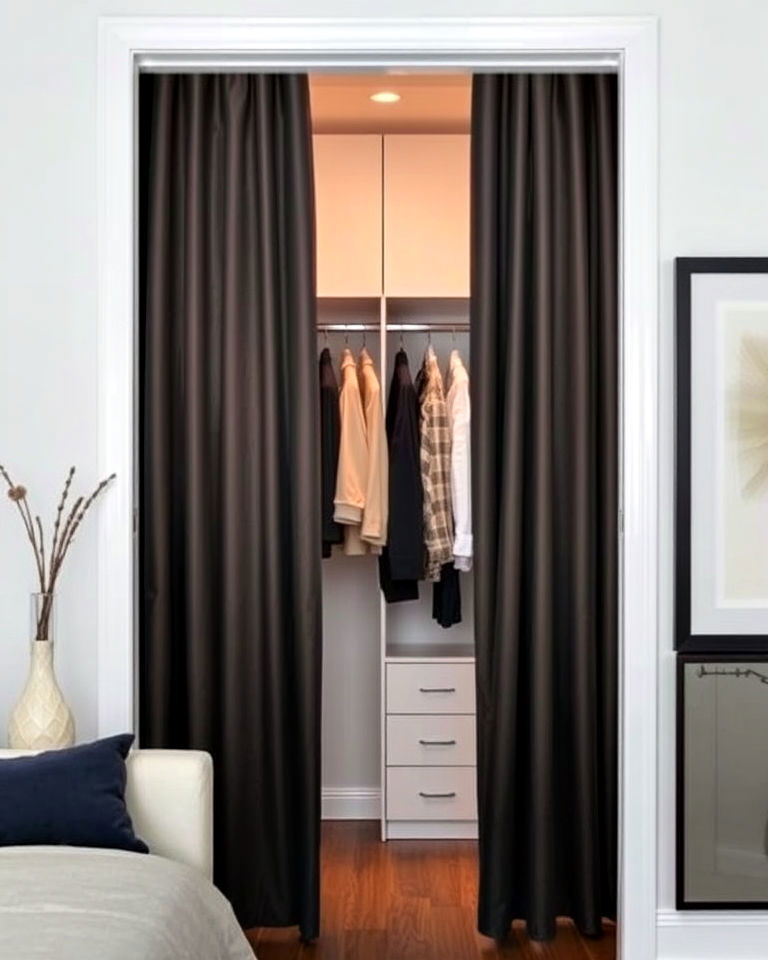 closet with blackout curtains - 30 Closet Curtain Ideas