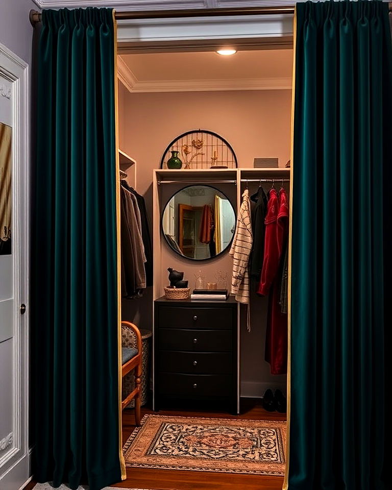 closet with luxury velvet curtains - 30 Closet Curtain Ideas