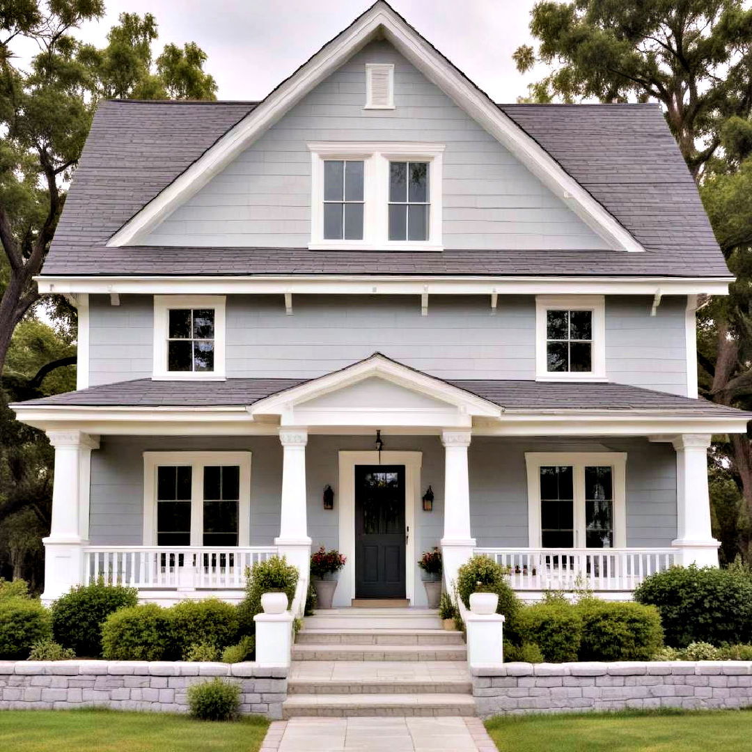 cloud gray paint pairs with white trims - 40 Gray Exterior House Paint Ideas