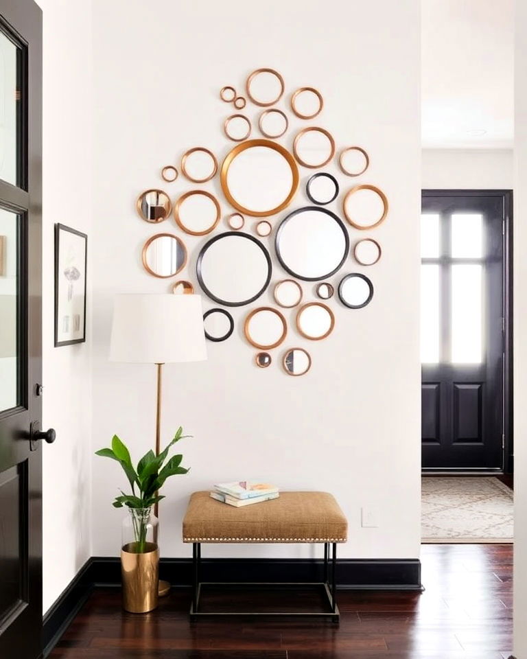 cluster of small round mirrors - 50 Foyer Decor Ideas