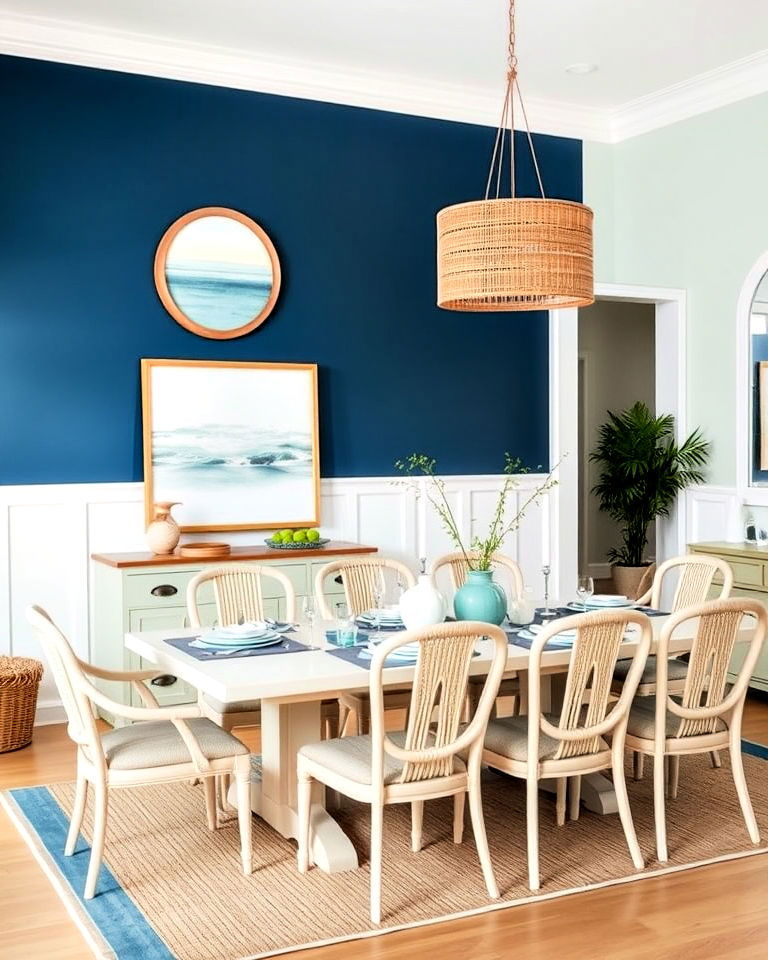 coastal blue accent wall for dining room - 20 Coastal Dining Room Ideas