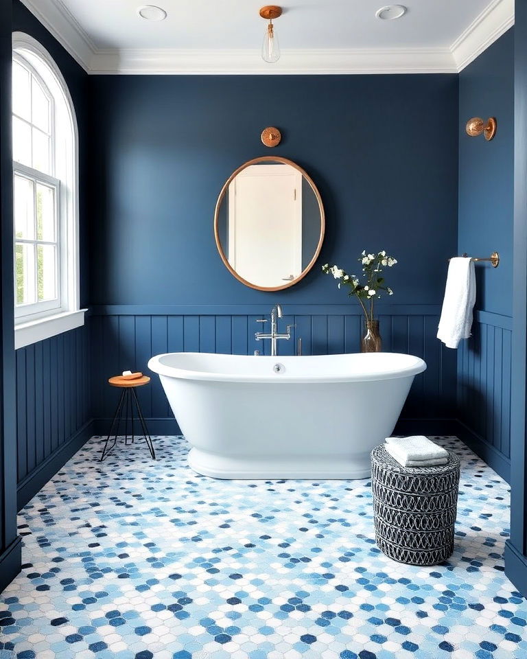 coastal blue and white mosaic bathroom floor - 20 Bathroom Mosaic Floor Tile Ideas