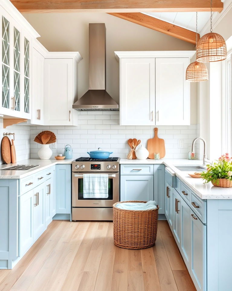 coastal chic with light wood floor - 20 Light Wood Floor Kitchen Ideas
