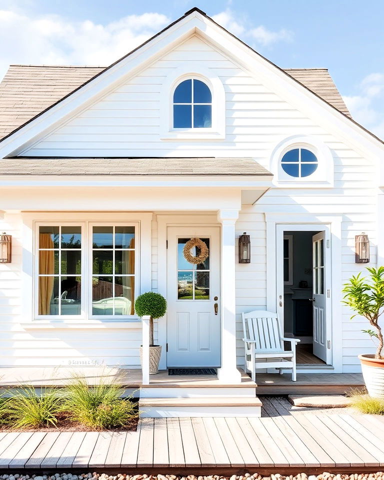 coastal cottage white siding and shiplap detailing - 20 White Siding House Designs