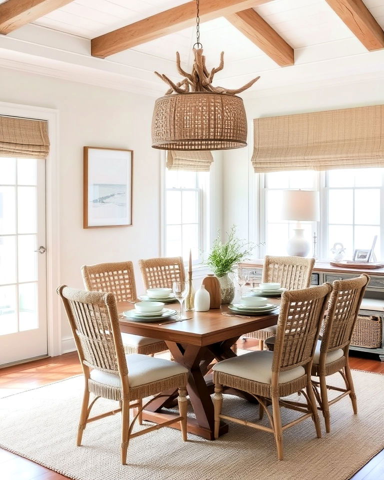 coastal dining room with driftwood decor - 20 Coastal Dining Room Ideas