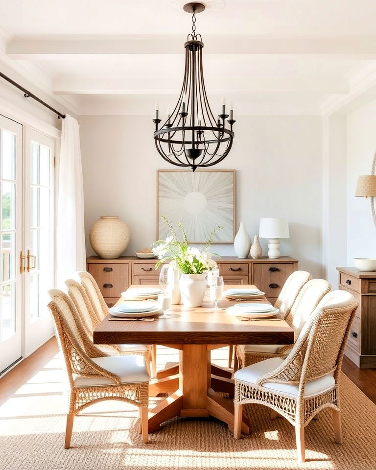 coastal dining room with light color palette - 20 Coastal Dining Room Ideas