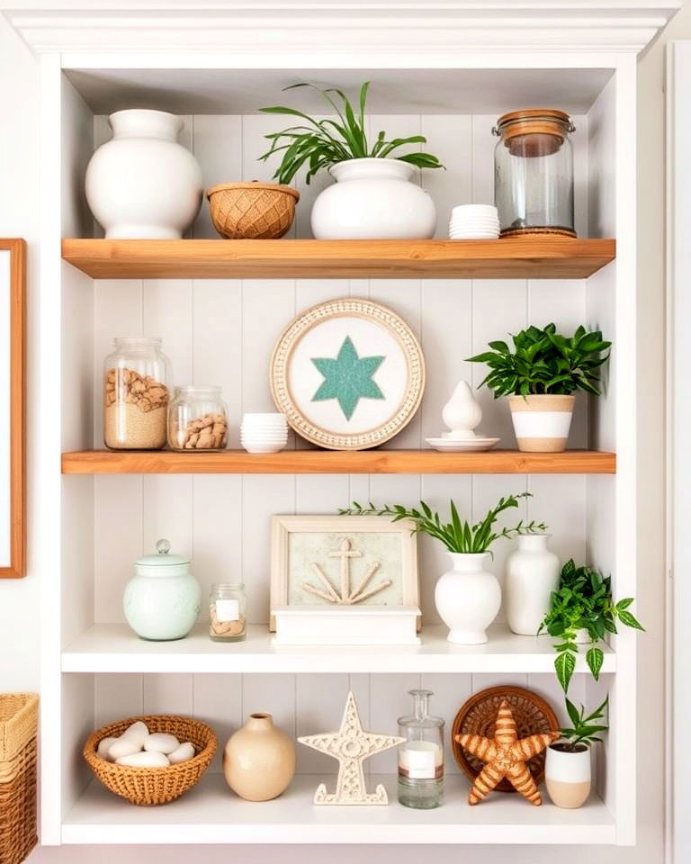 coastal display with open shelving - 25 Florida Home Decor Ideas