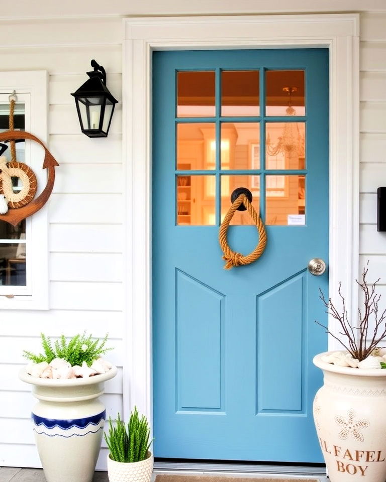 coastal inspired blue green front door - 25 Cottage Front Door Ideas