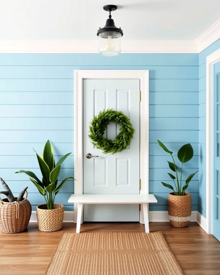 coastal inspired blue shiplap for entryway - 25 Shiplap Wall Entryway Ideas