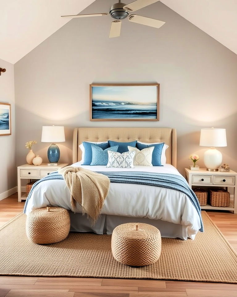 coastal inspired decor for bedroom - 15 Blue and Beige Bedroom Ideas