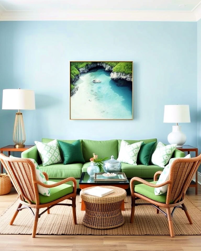 coastal inspired decor for blue and green living room - 20 Blue and Green Living Room Ideas