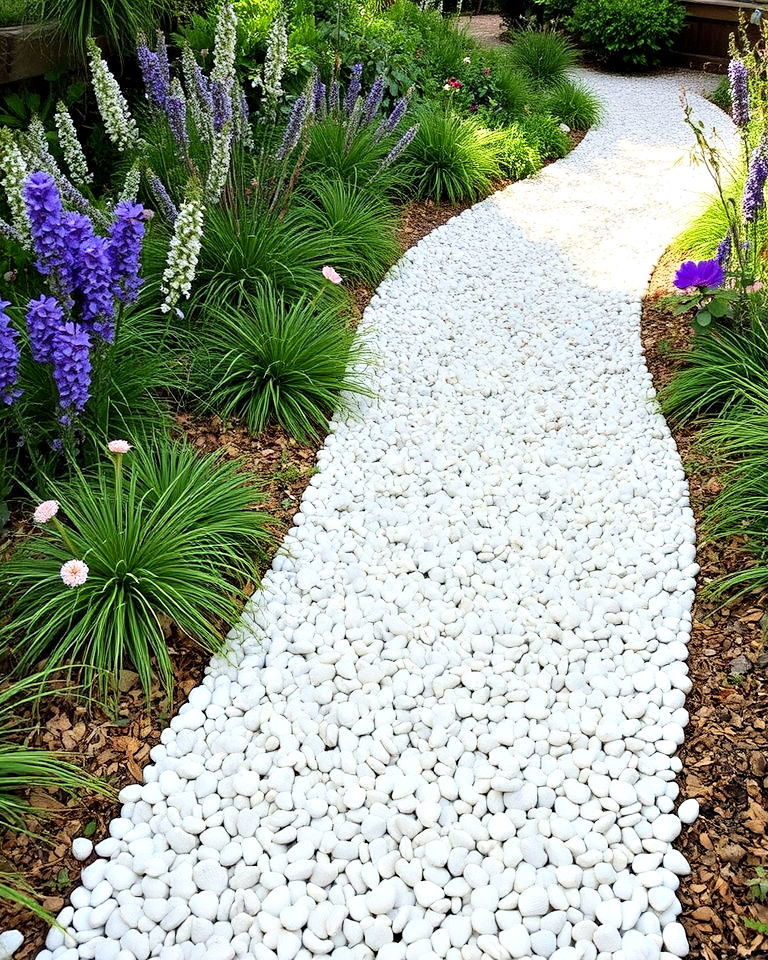 coastal inspired garden with crushed shell path - 30 Garden Path Ideas