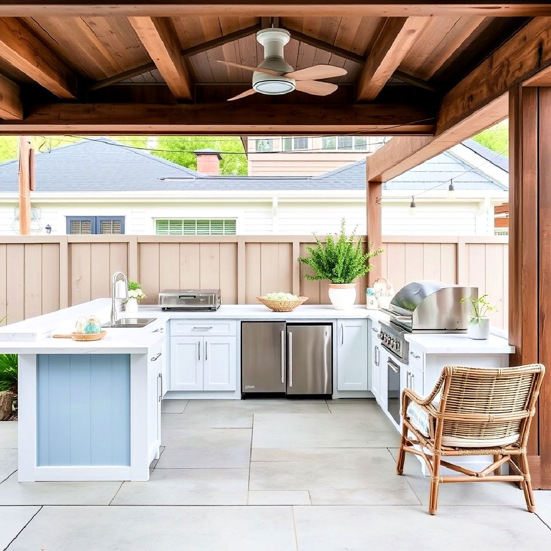 coastal inspired l shaped outdoor kitchen - 20 L Shaped Outdoor Kitchen Ideas