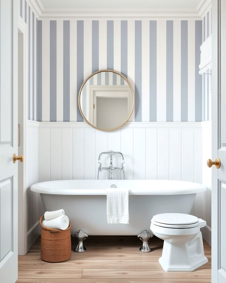 coastal inspired nautical striped wallpaper - 30 Bathroom Wallpaper Ideas