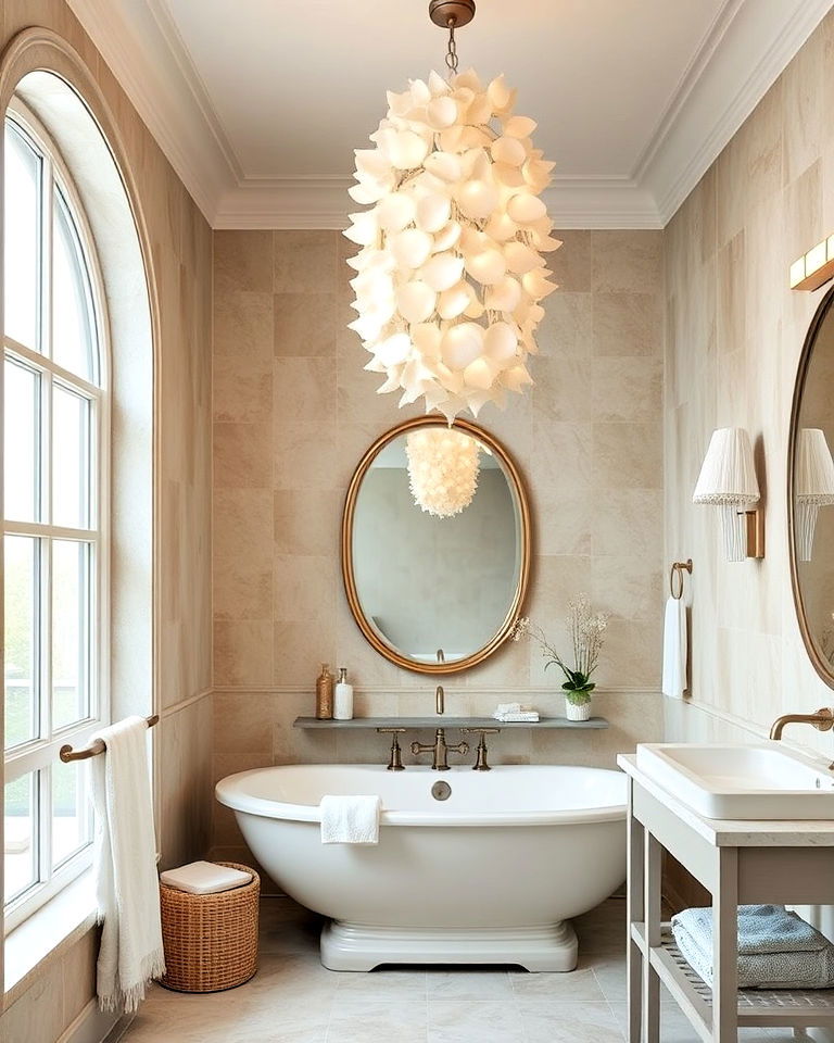 coastal inspired shell chandelier - 20 Bathroom Chandelier Ideas