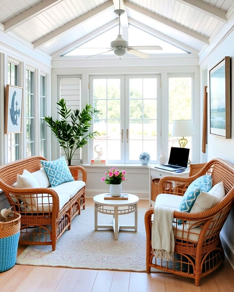 coastal inspired sunroom office design - 20 Sunroom Office Ideas
