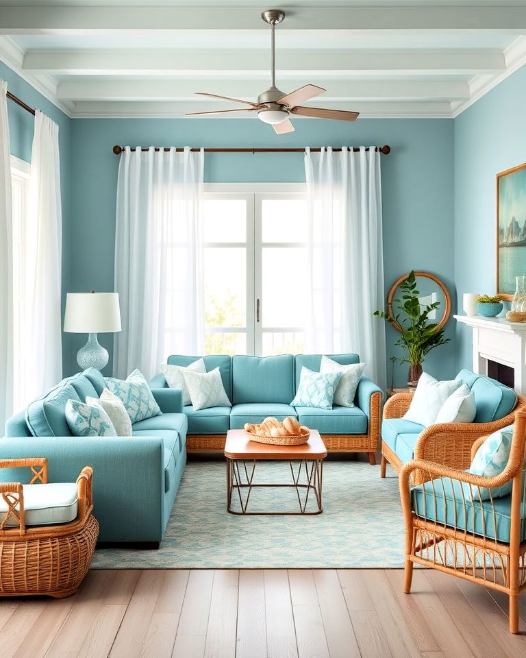 coastal inspired teal couch living room - 20 Teal Couch Living Room Ideas