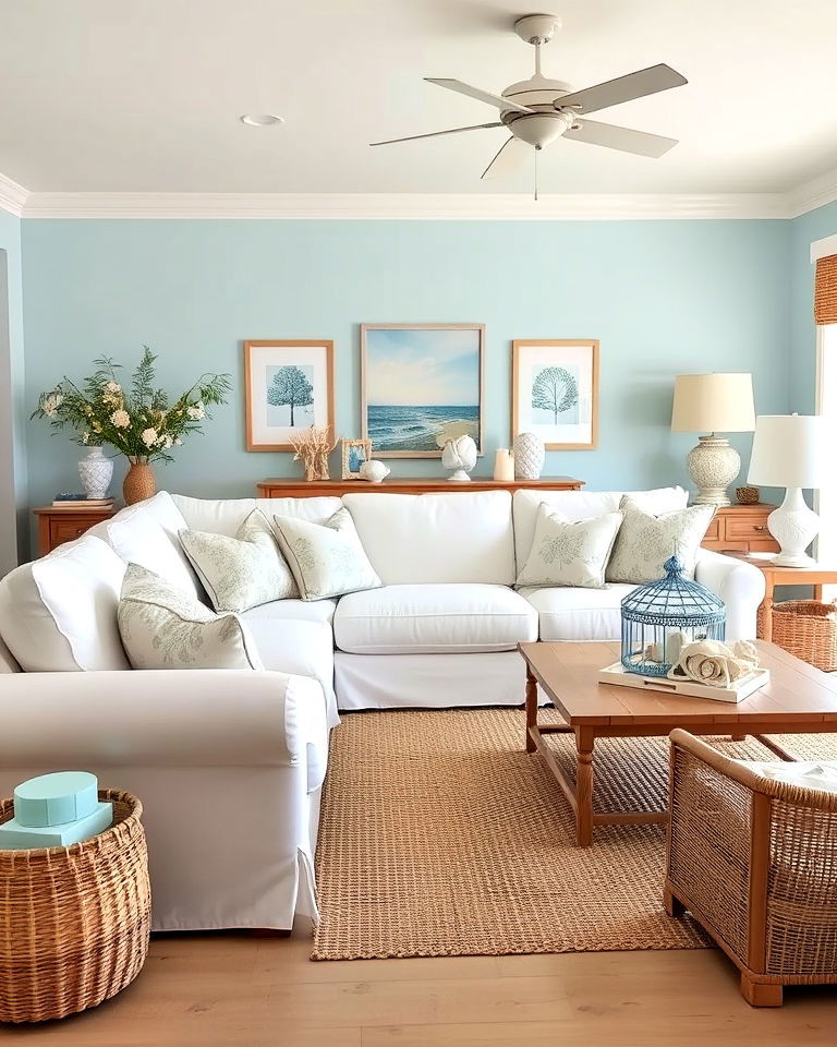 coastal inspired white couch living room - 30 White Couch Living Room Ideas