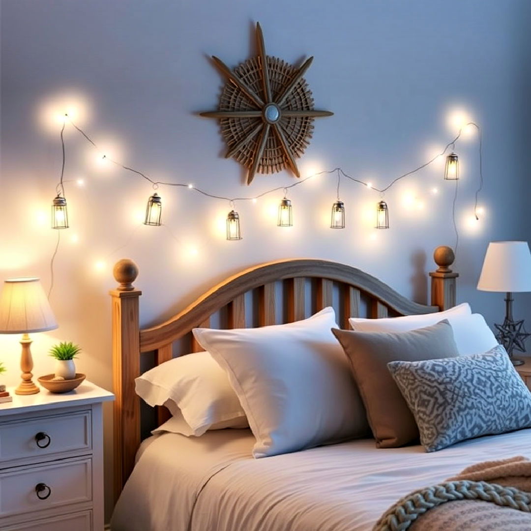 coastal lantern string lights for ocean inspired bedroom - 40 Ocean-themed Bedroom Ideas