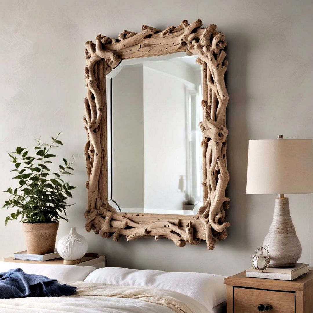 coastal mirror with driftwood frame - 15 Bedroom Mirror Ideas