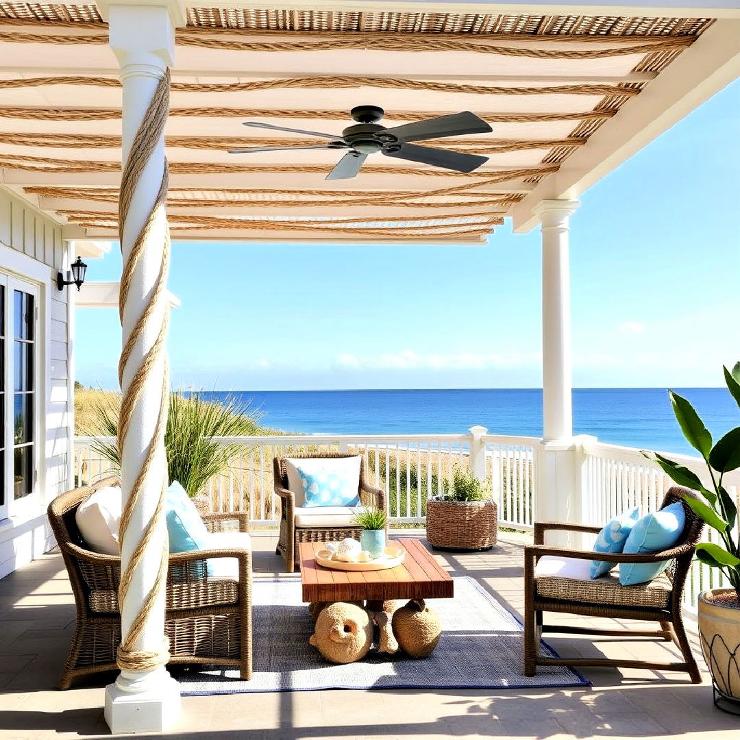 coastal pergola with rope detailing for patio - 40 Patio With a Pergola Ideas