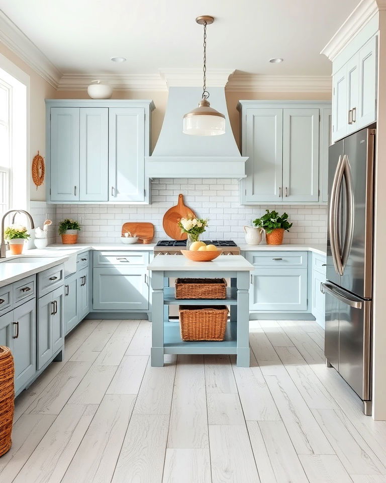 coastal style kitchen with whitewashed wood floor - 15 Kitchens With Wood Floors