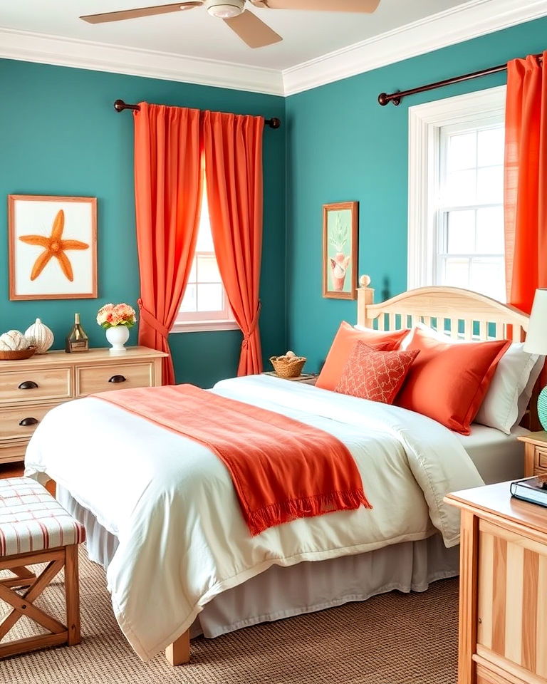 coastal teal and coral orange for bedroom - 20 Teal and Orange Color Scheme for Your Rooms