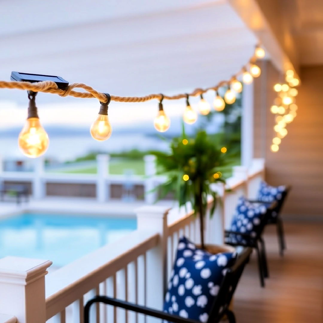 coastal theme nautical rope string lights - 40 Patio String Light Ideas
