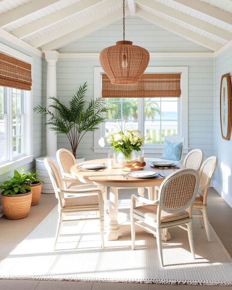 coastal themed decor ideas - 25 Sunroom Dining Room Ideas
