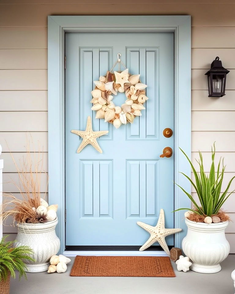 coastal themed front door decor for summer - 15 Summer Front Door Decor Ideas