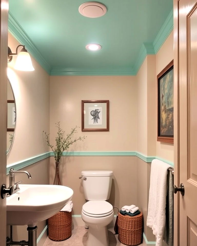 coastal vibe aqua green ceiling - 20 Small Green Bathroom Ideas