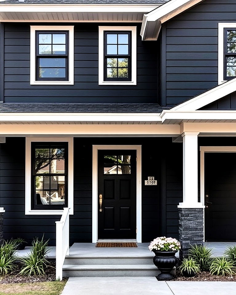 coastal vibe black shiplap siding house - 30 Black Siding House Ideas