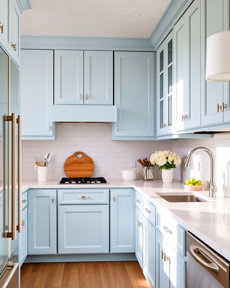 coastal vibe light blue cabinets - 40 Kitchen Cabinet Color Ideas