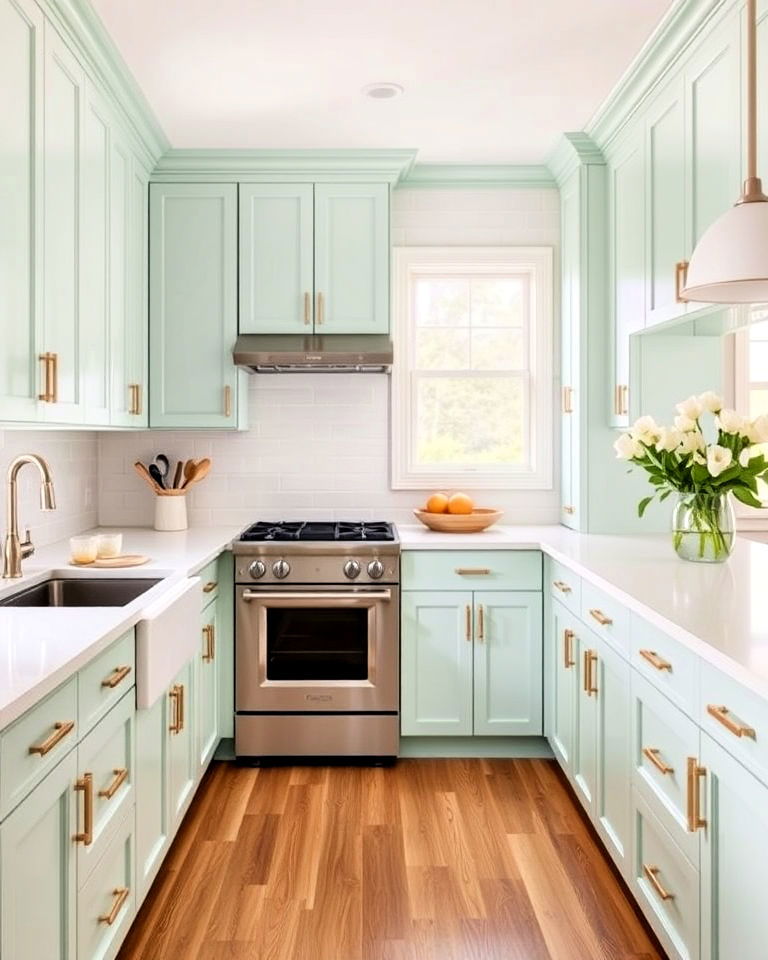 coastal vibe seafoam green cabinets - 15 Seafoam Green Kitchen Ideas