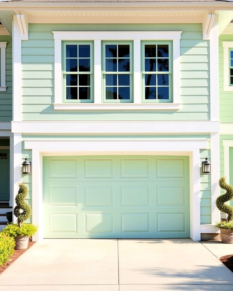 coastal vibe seafoam green garage door - 20 Green Garage Door Ideas