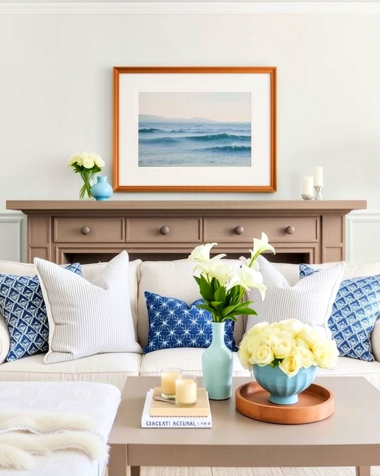 coastal vibe subtle pops of blue - 25 Hamptons Style House Interior Ideas