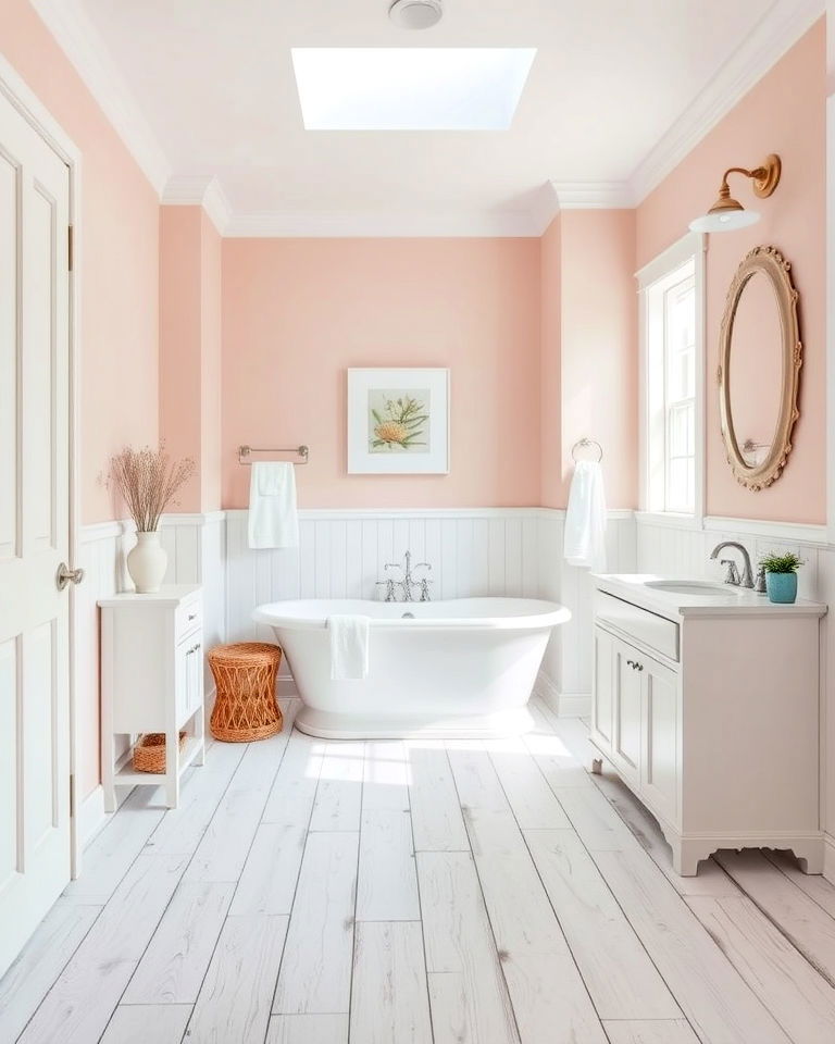 coastal vibe whitewashed wood for bathroom floor - 25 Ideas for Wood Floors in Bathrooms
