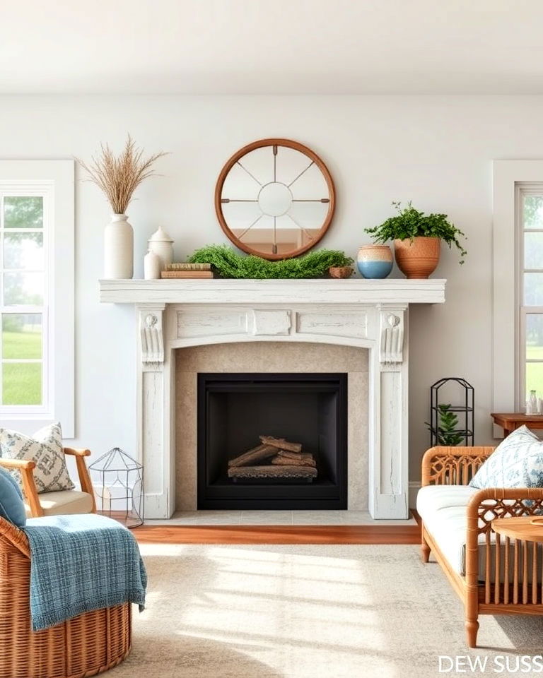 coastal vibe whitewashed wood mantel - 20 Wood Fireplace Mantel Ideas