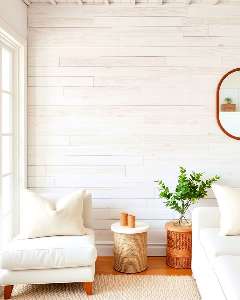 coastal vibe whitewashed wood slats - 40 Wood Slat Accent Wall Ideas