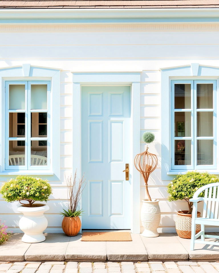 coastal white exterior with light blue trim - 20 White House With Blue Trim Design Ideas