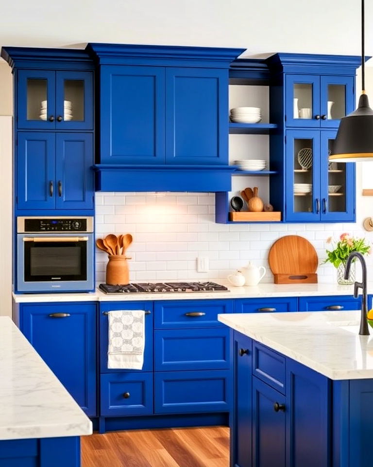 cobalt blue accent kitchen cabinets - 30 Blue Farmhouse Kitchen Cabinets