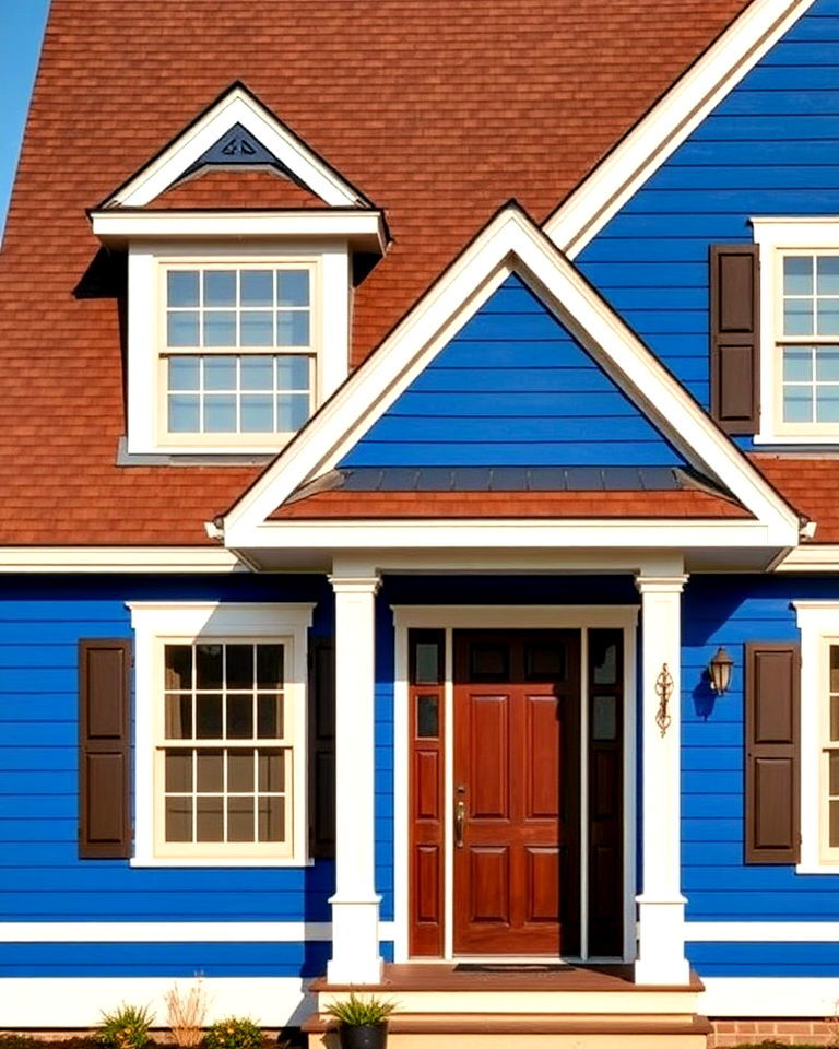cobalt blue siding with chocolate brown roof - 25 Blue Exterior Home With a Brown Roof Ideas