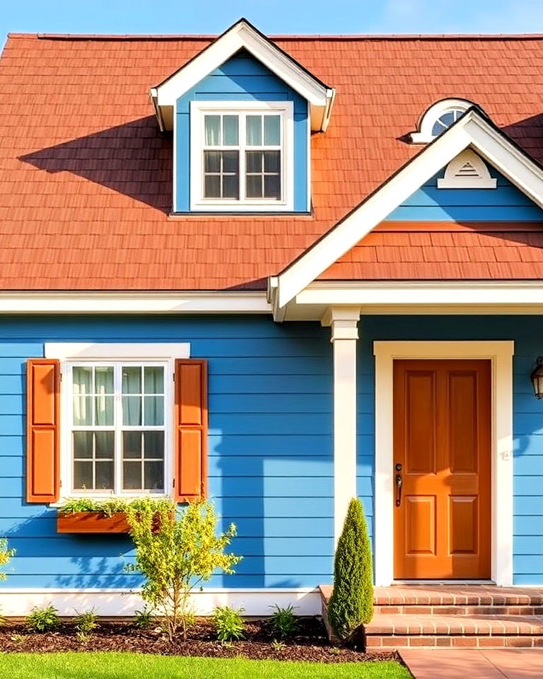 cocoa brown roof with cornflower blue home exterior - 25 Blue Exterior Home With a Brown Roof Ideas