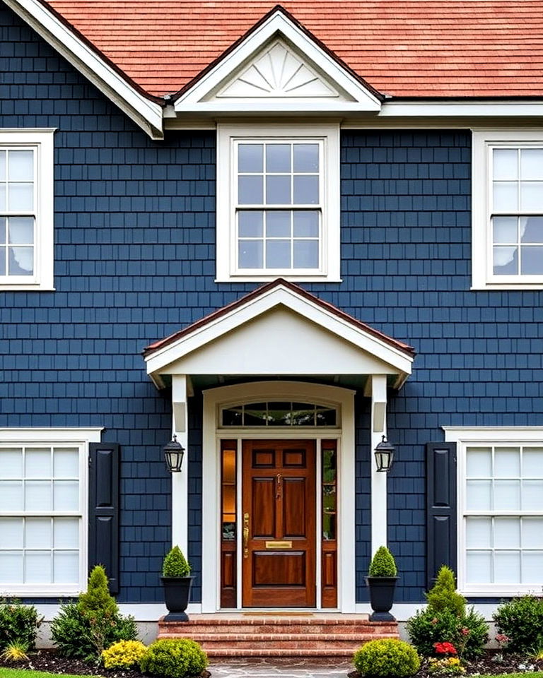 coffee brown roof with midnight blue siding - 25 Blue Exterior Home With a Brown Roof Ideas