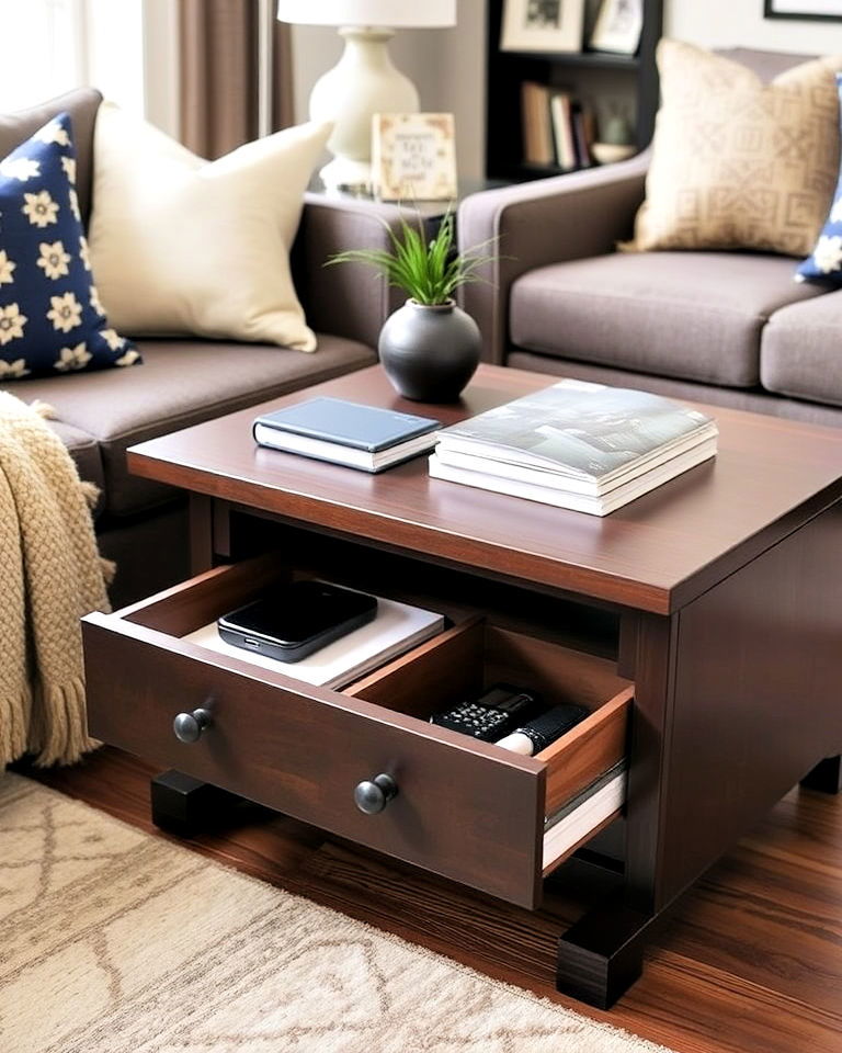coffee table with built in drawers - 30 Living Room Storage Ideas