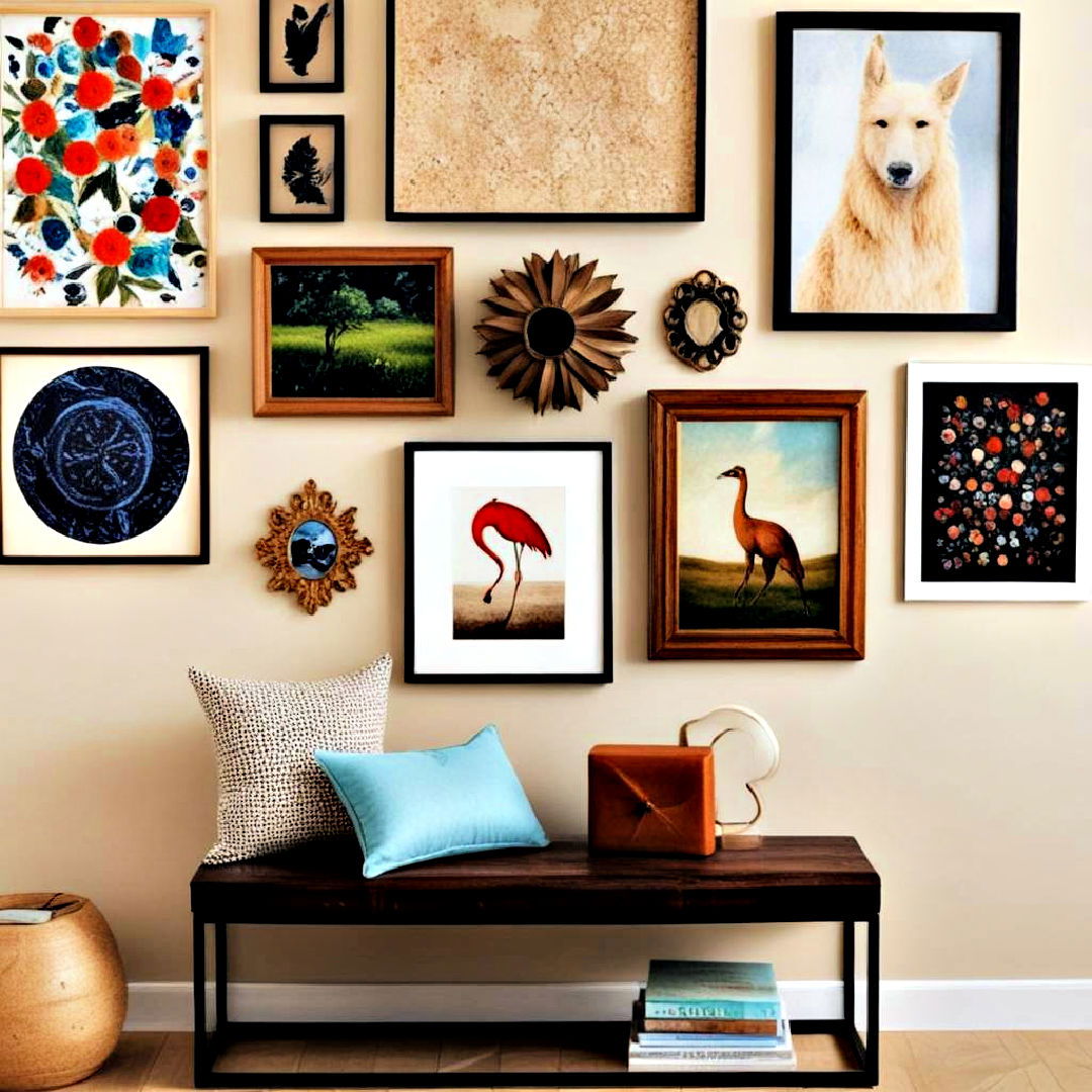 cohesive mixed media gallery wall - 40 Gallery Wall Ideas