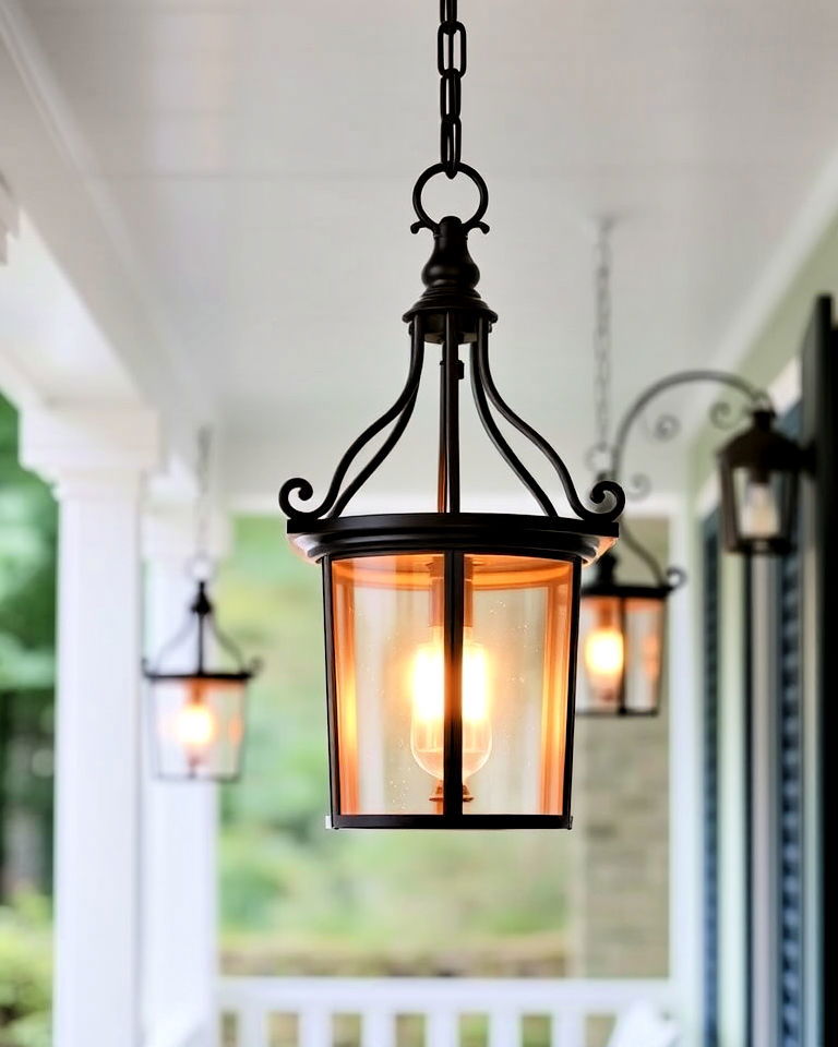 colonial front porch with hanging lanterns - 30 Colonial Front Porch Ideas