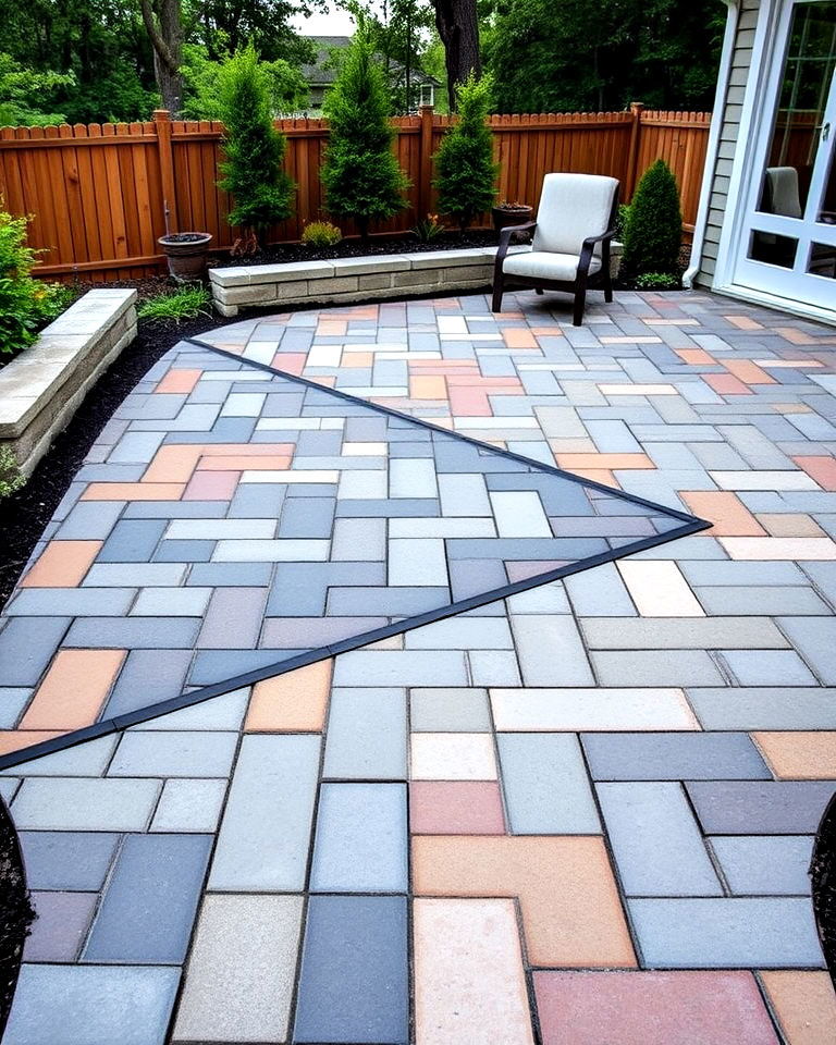 color block design for paver patio - 40 Paver Patio Ideas
