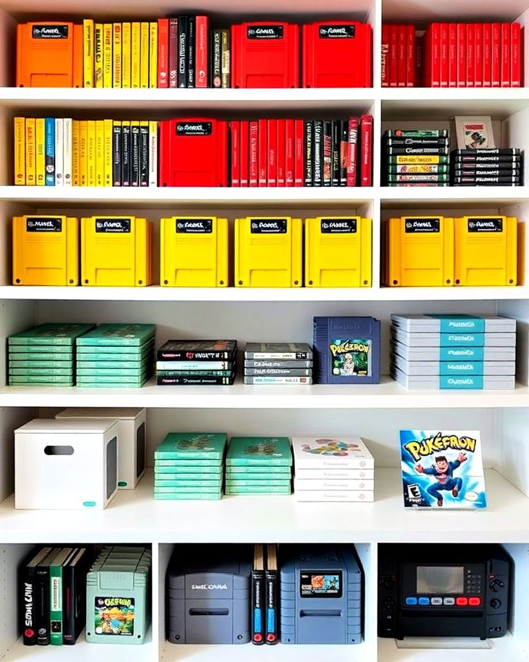 color coded organization system - 30 Retro Game Room Ideas