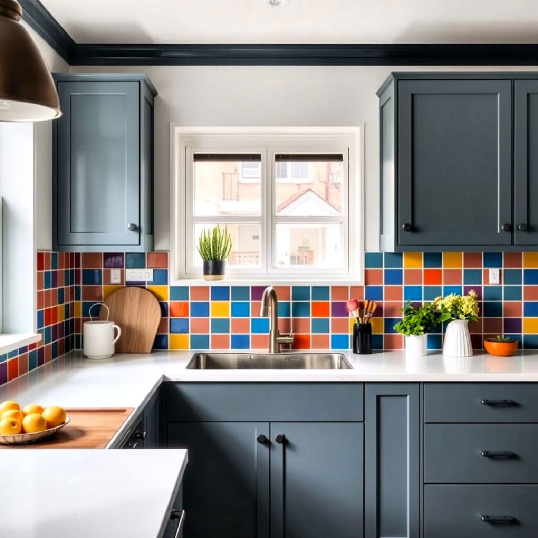 color pop backsplash design - 15 Townhouse Kitchen Ideas